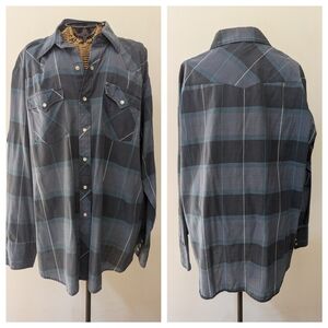Authentic Western Youngbloods blue plaid pearl snap shirt XL